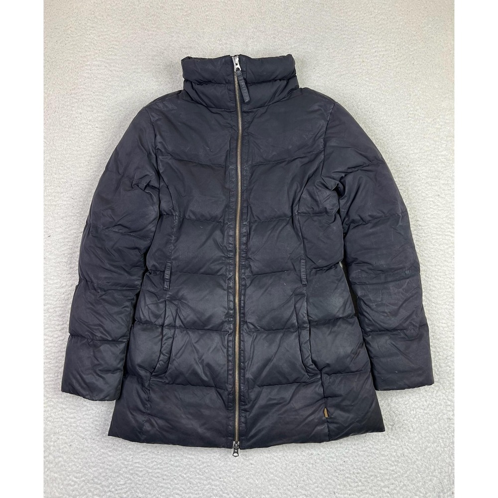 Timberland Puffer Jacket Womens Small Black Down Fill Longline Two-Way Zip Coat